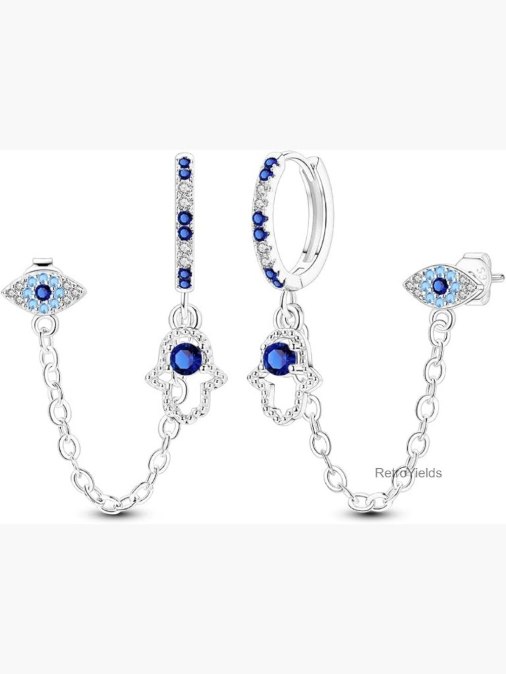 Dangle Hoop Earrings Set - 925 Sterling Silver Star Moon Butterfly Pearl
